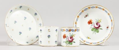 A 19TH CENTURY VIENNA COFFEE CAN AND SAUCER, painted with a rose and scattered flower sprays,
