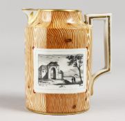 A VIENNA JUG decorated with sepia panels of rural scenes. 6ins high.