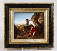 A GOOD DRESDEN RECTANGULAR PLAQUE, Turks Resting. 6.5ins x 7ins, framed.