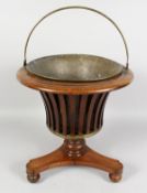 A DUTCH MAHOGANY JARDINIERE WITH BRASS LINER. 17ins high.