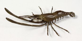 A JAPANESE BRONZE MODEL OF A SHRIMP. 5.5ins long.