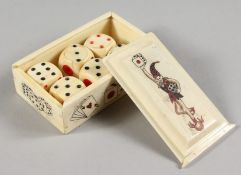 A BONE JESTER TOP BOX with six dice.