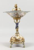 A SUPERB 19TH CENTURY VIENNA ENAMEL COMPORT, formed as a Roman enamel decorated female figure