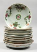 TEN VARIOUS CHINESE SAUCERS. 6.5ins diameter.