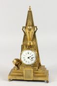 A VERY GOOD UNUSUAL FRENCH OBELISK SHAPED CLOCK, with verge movement by GOSSELIN, PARIS, enamel dial