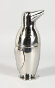 A SILVER PLATE PENGUIN COCKTAIL SHAKER.