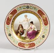 A GOOD 19TH CENTURY VIENNA PLATE painted with a classical scene. Beehive marks. 9ins