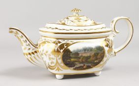A DERBY TEAPOT AND COVER, painted with 