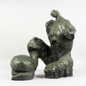 AN UNUSUAL LARGE BRONZE ABSTRACT MALE TORSO. 20ins high.