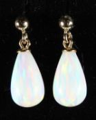 A PAIR OF 9CT GOLD OPAL TEARDROP EARRINGS.