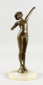 PAUL PHILIPPE THE AWAKENING, A STANDING BRONZE NUDE on a circular onyx base. 13ins high.
