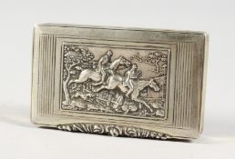 A CONTINENTAL SILVER SNUFF BOX, the top with a fox hunting scene.