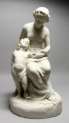 A GOOD LARGE COPELAND PARIAN GROUP, venus and infant cupid on a circular base with arrows, sword,