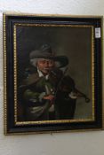 English school, a portrait of a man playing a fiddle, oil on canvas.