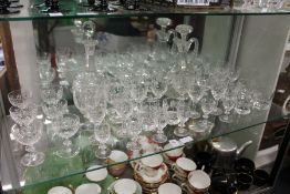 Cut glass claret jug and similar decanter, together with various glassware.