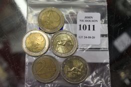 Five Athens Olympics two Euro coins.