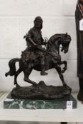 A good bronze group, an Arab on horseback on a marble plinth base.