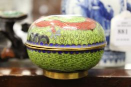 A Chinese cloisonné circular bowl and cover.