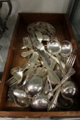 Various plated flatware to include a large fish serving spoon.