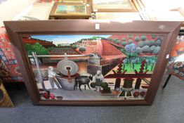 Olive Pressing oil on board.