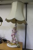 A porcelain figural table lamp.