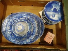 A small group of Copenhagen plates and other blue and white china.