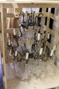 A large cut glass chandelier.