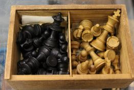 A quantity of chess pieces.