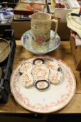 A large Wedgwood Cabaret tray and hors d'oeuvres dish, a large floral decorated jug and a floral