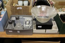 Boxed wine glasses and other glassware.