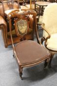 A good Victorian rosewood bedroom chair with upholstered back panel and seat on turned front legs