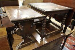A walnut refectory style occasional table and an oak table.