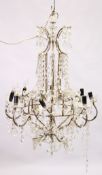 A large cut glass chandelier.