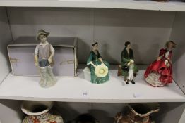 Three Doulton figures, a lady from Williamsburg HN2228, a gentleman from Williamsburg HN2227, Top o'