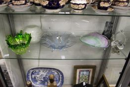 Perit Santalahti, a moulded green glass bowl together with various other studio glassware.