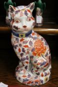 A Chinese Imari decorated pottery cat.