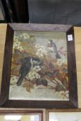 Birds on a branch by a Nest oil on canvas.