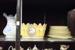 Decorative continental pottery bowls, a jardiniere, various plates etc.