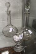A 19th century glass rummer and two sherry decanters.