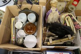 A small lacquer dish, a leather case, decorative china etc.