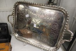 A large plated twin handled tray.