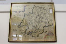 A small part hand coloured map of 