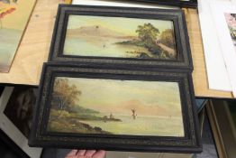 Views of a Lake, with Figures on a Path oil on board, a pair.