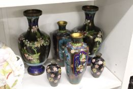 Three pairs of cloisonné vases.