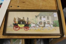 Coach and Horses outside the Crown Inn watercolour.