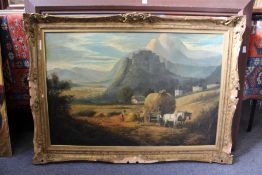Harvest Scene in a Mountainous Landscape oil on canvas.