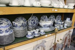 A comprehensive blue and white dinner service.