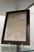 A facsimile signed letter from Winston Churchill, framed and glazed.