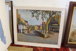 A rural street scene, oil on board.