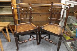 A good pair of 19th century ash and elm spindle back side chairs.